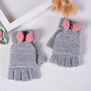 Осенне-зимние теплые женские перчатки, перчатки на половину пальцев - Цвет: gray