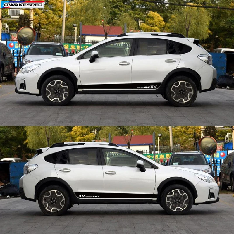 1 Набор для Subaru XV Светоотражающая AWD Виниловая наклейка для спортивного стайлинга автомобиля, боковая юбка в полоску, углеродное волокно, авто наклейки для украшения кузова