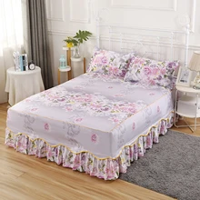 Light Purple Blossom printed Bed Skirt Set Ultra Soft Lightweigh Polyester Full/Queen/King size 3Pcs Bed sheet set Bed cover