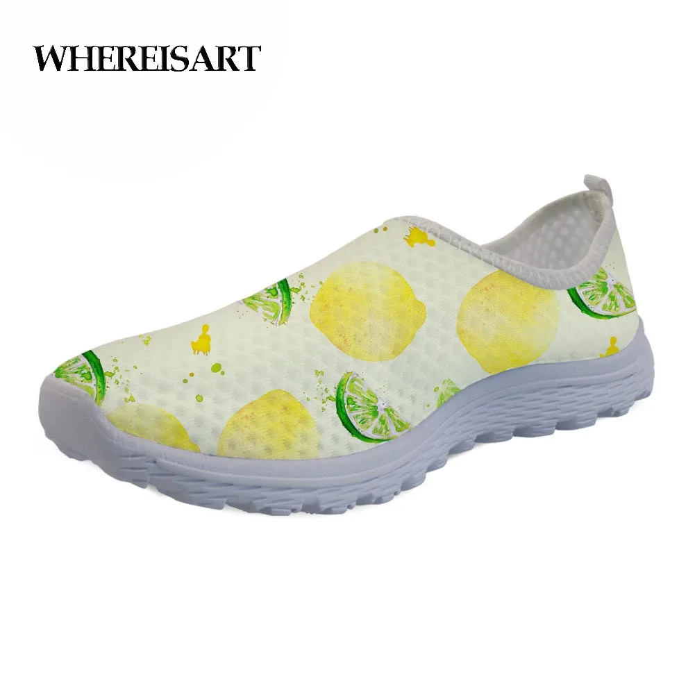 

WHEREISART Women Flat Sandals Fresh Lemon Print Sneakers Comfortable Light Slip On Female Casual Loafers Ladies Fashion Shoes