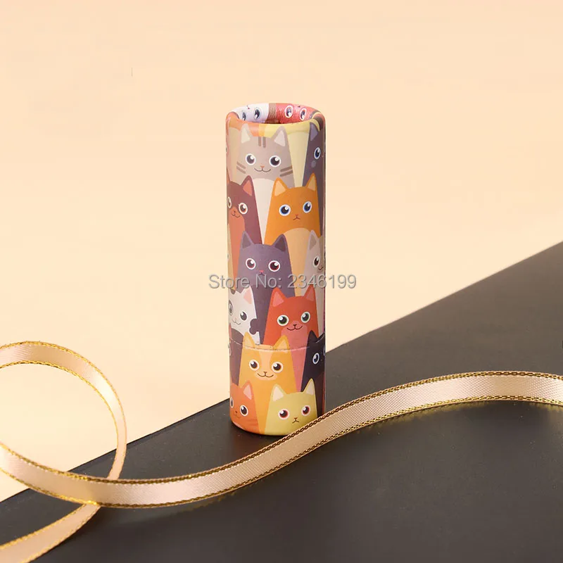 Empty Lipstick Tube 12.1mm Yellow CatLipbalm Tube Cosmetic Container Empty Cute Cat Lipbalm Tube Papery Lipstick Container