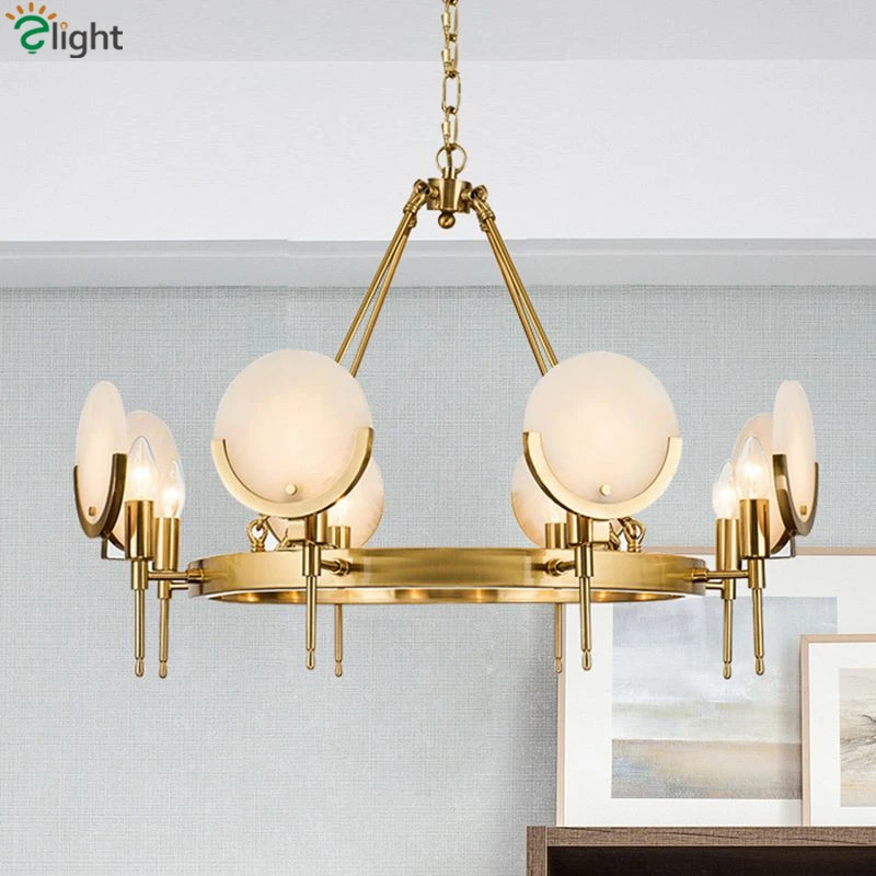 Buy Loft American RH Plate Gold Metal Led Chandelier Mable Round Shape Pendant