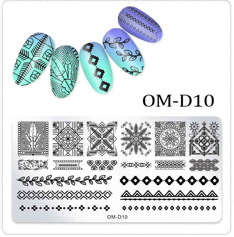 1 шт ногтей штамповки пластины ногтей штамповка шаблон штамп для маникюра, нержавеющая сталь штампы для дизайна ногтей изображения пластины трафареты 12*6CM - Цвет: OM-D10