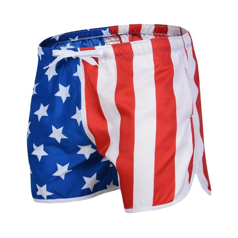 Летние новые пляжные шорты с американским флагом мужские бикини, купальник Мужские плавки пляжные шорты для серфинга сексуальные короткие плавки ming - Цвет: Blue
