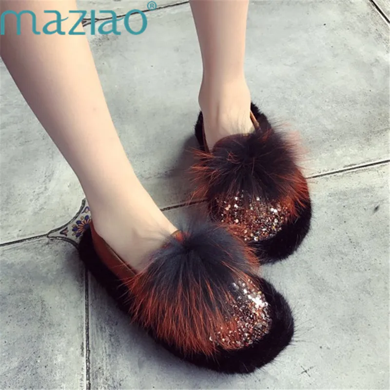 

Fluffy Women Flats Loafers Solid Color Fashion Slip on Shoes Basic Round Toe Sequins Luxury Glitter Shoes MAZIAO