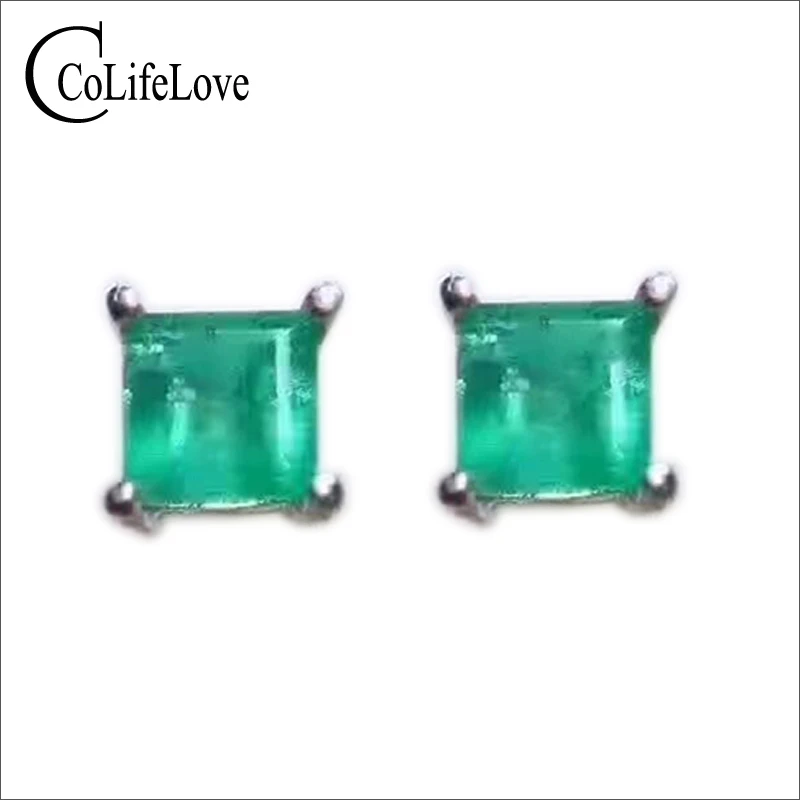 Женские серьги гвоздики из серебра 925 пробы с натуральным изумрудом|stud earrings|jewelry