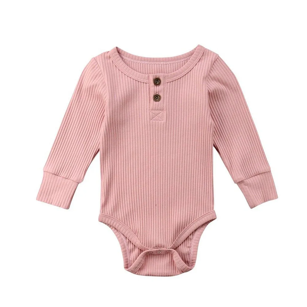 Одежда для новорожденных; боди для малышей; комбинезон с длинными рукавами для маленьких девочек и мальчиков; Повседневный Детский комбинезон на пуговицах; одежда для детей 24 месяца - Цвет: Pink