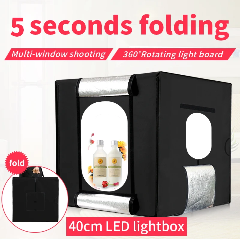 

Free shipping 40cm*40cm Studio soft box LED Shooting Light Tent photo light box lichtbak photo tent set+portable bag +2 Backdrop
