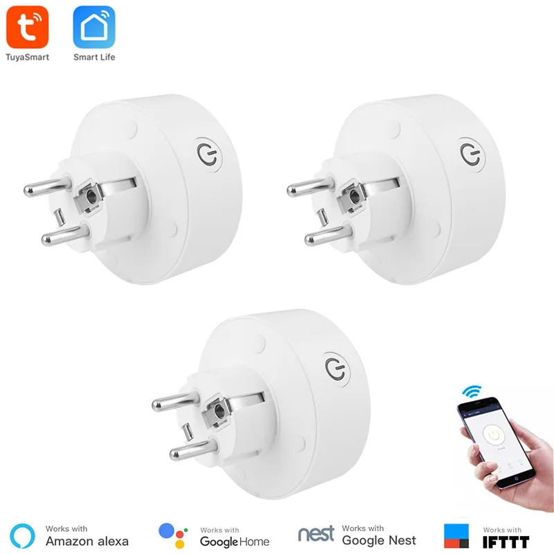 

Alexa Compatible Smart Socket 3 Pieces WiFi Outlet EU Type F 10A Power Monitor Voice Remote Control Support for Smart Home