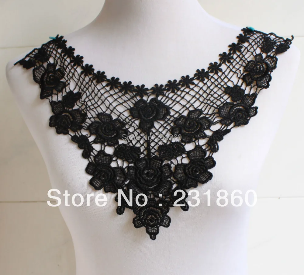 1 pc Black Embroidered Rayon Venise Guipure Lace Bodice Applique Dress Trim | Дом и сад