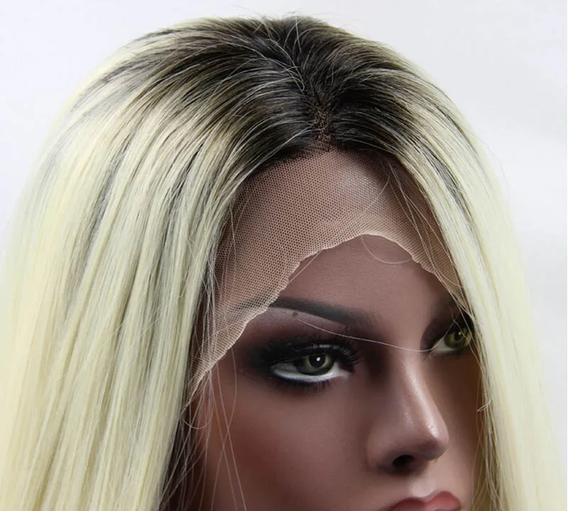 Sylvia 613 # Ombre шелковистая прямая синтетический Синтетические волосы на кружеве парик с коричневыми корни термостойкие Волокно волос для Для