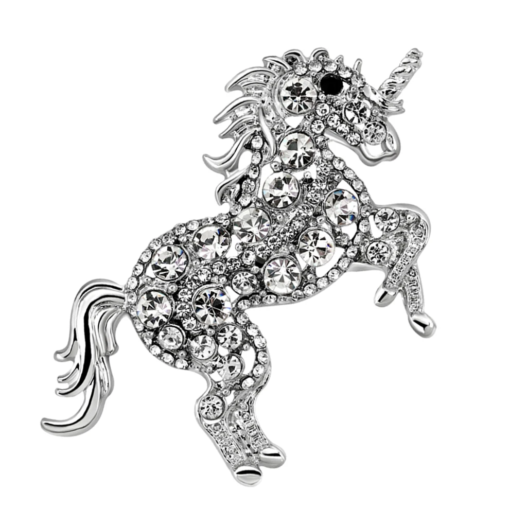 Hot Sa;e Vintage Rhinestone Unicorn Brooches Pins Animal Jewelry Costume Horse Shaped Badge For Coat Bags Clothing Ornament
