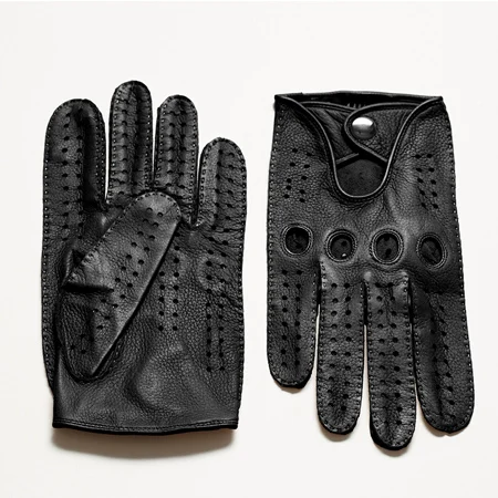 Высокое качество, новинка, горячая Распродажа, мужские перчатки из натуральной кожи, перчатки из козьей кожи, модные мужские дышащие перчатки для вождения, мужские варежки - Цвет: black
