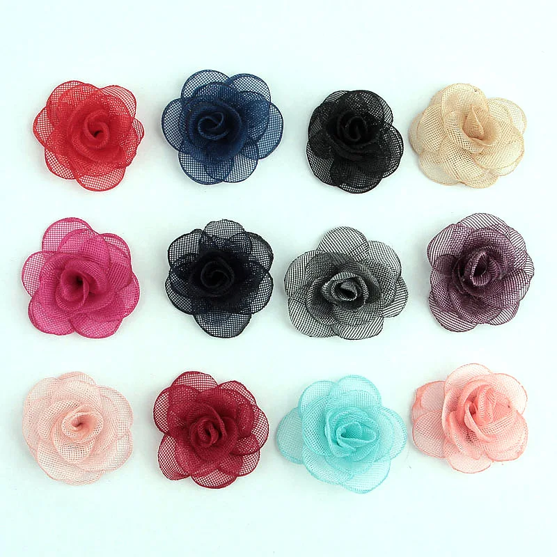 

Nishine 10pcs/lot Mesh Burning Rose Flowers for Diy Headband Clips Kids Girls Headwear Cute Handmade Hair Accessories