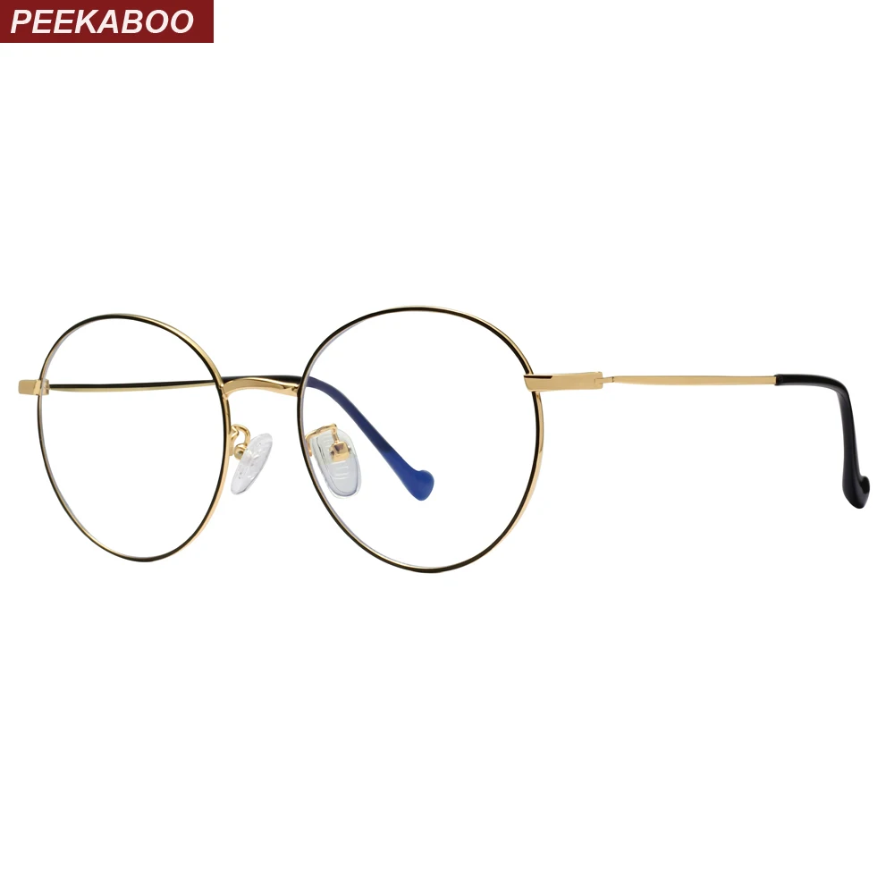 

Peekaboo anti blue light computer glasses women optical frame 2019 retro round eyeglasses for men metal frame unisex