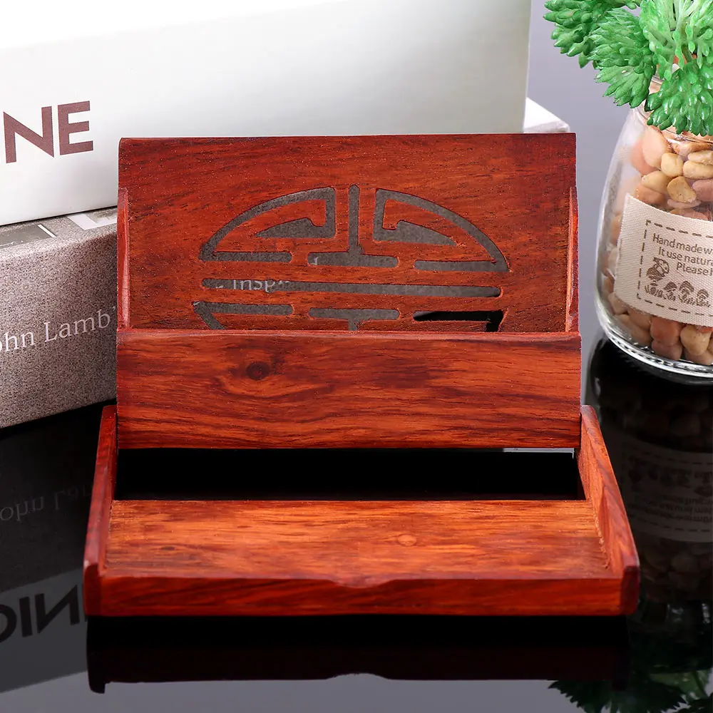 

Creative Practical Red Wooden Name Card Business Card Holder Handmade Box Storage Id Credit Case High Quality