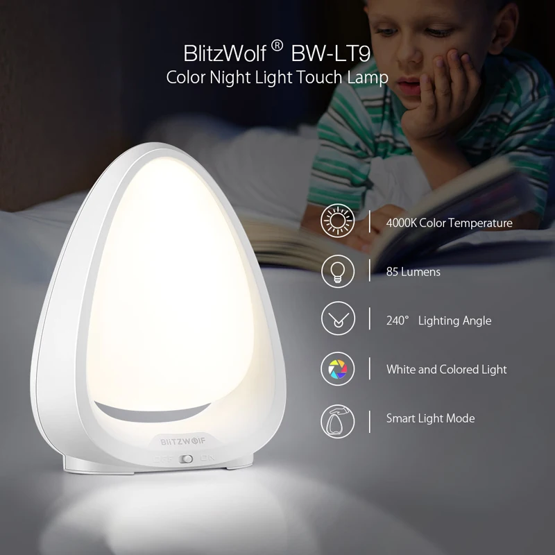 BlitzWolf BW LT9 сенсорный переключатель цветной ночной Светильник 4000K Цветовая