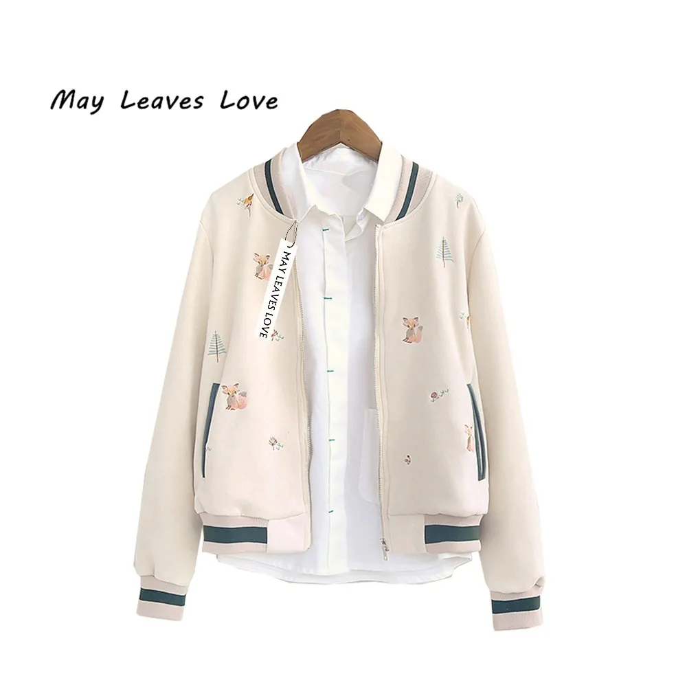 

May Leaves Love Spring Autumn Stand Collar Embriodery Women Jackets Female Free Shipping Pink,Green,Apricot