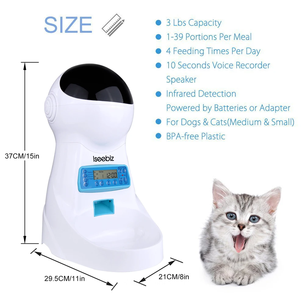 3L Automatic Pet Food Feeder With Voice Recording Pets food Bowl For Medium Small Dog Cat LCD Screen Dispensers 4 times One Day - Image 5