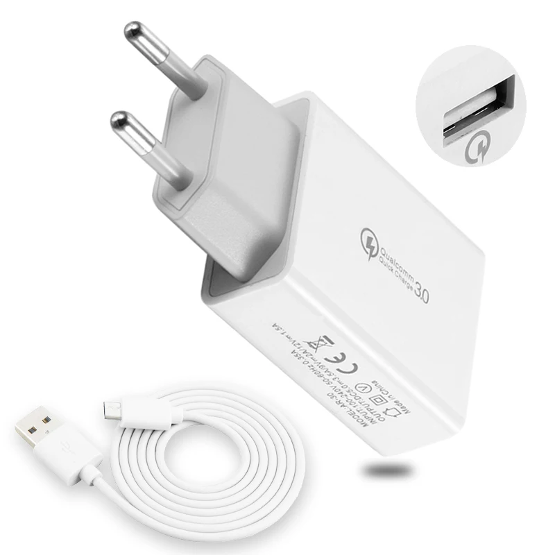 

Travel US EU Fast Charger Universal Mobile Phone Tablet QC3.0 Quick Charge Plug Power Supply USB Micro Type-c Cable 2.4A Fast