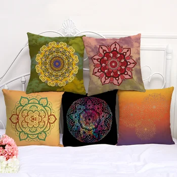 

Decorative Pillow Cushion Case Mandala Color Gradient Pillowcase 17.5 Inch Cotton Linen Chair Seat Throw Pillow Cover P1093