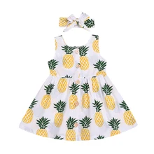 Kids Baby Girls Clothes Pineapple Print Sleeveless Dress with Headband 2pcs Suits Princess Party Birthday Beach Clothing D25-40 kids pineapple print tie dress