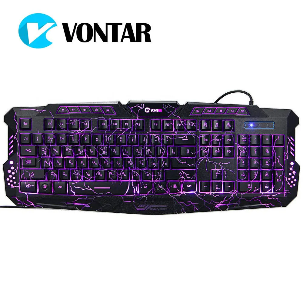 VONTAR M200 русская английская игровая клавиатура 3 цвета Подсветка USB Проводная с