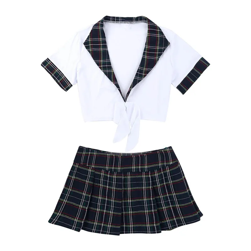 TiaoBug Женская Сексуальная японская школьная форма для девочек, косплей, укороченный топ с мини-клетчатой юбкой, Женский озорной Ролевой костюм