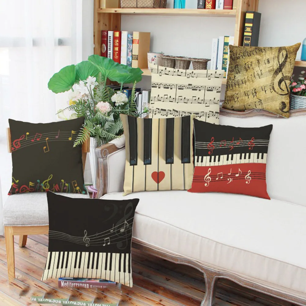 

pillow cases home decor 45x45cm musical pattern Home Cotton Linen Cushion Throw Pillow Case #L0