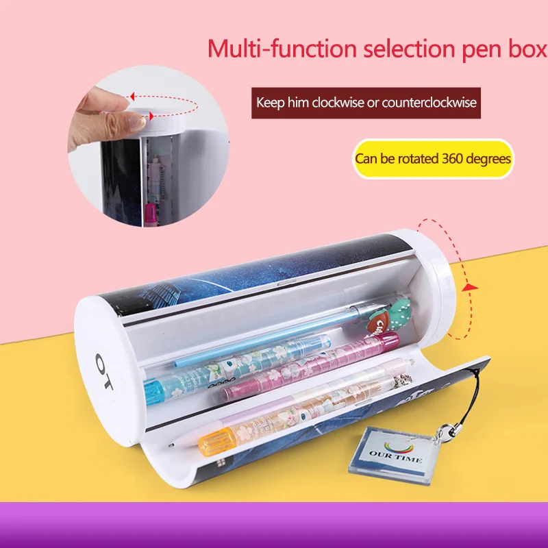 

Vibrating net red rotating pencil case primary and secondary school pencil case cylinder straight multi-function pen box