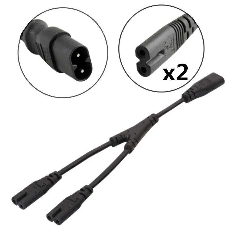 

IEC 320 C8 2Pin Male to 2xC7 Female Y Split Power Cable About 28CM C8 to Dual double C7 IEC 2Pin Figure 8 Male to 2 Female Cord