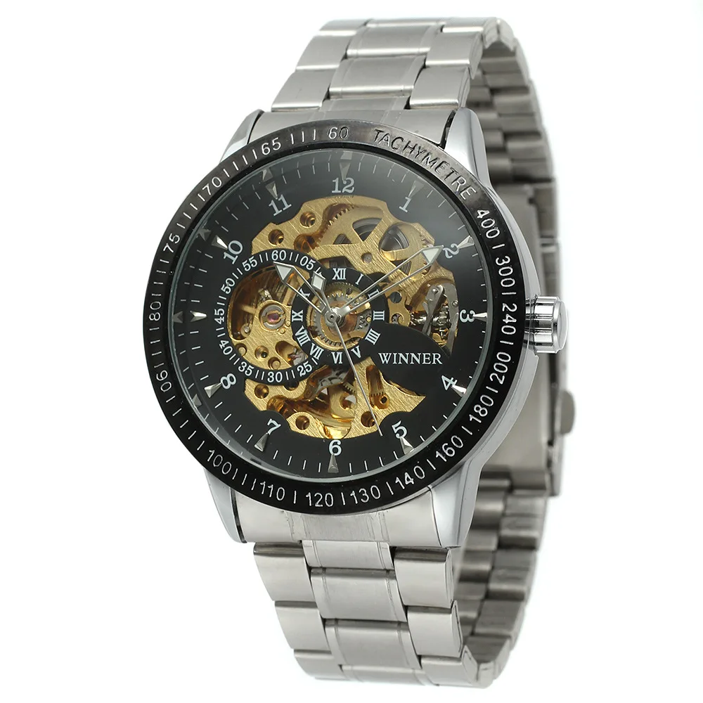 Ceny Top Marka Luksusowe Zegarki Mężczyźni Moda męska zegarek ZWYCIĘZCA Automatyczne Zegarek Mechaniczny Zegarek Reloj Hombre Tevise