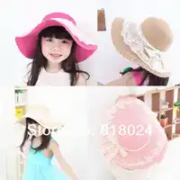 5 ピース/ロットレース花つばわら太陽の帽子ちょうと子供のための日よけ帽ワイド Flooppy つばビーチ帽子子供の夏の帽子