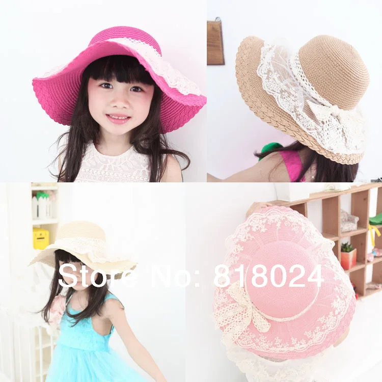 5 قطعة/الوحدة الدانتيل الأزهار حافة طفلة القش قبعات للحماية من الشمس مع Bowknot Sunhats للطفل واسعة Flooppy حافة قبعة للشاطئ الأطفال الصيف قبعات