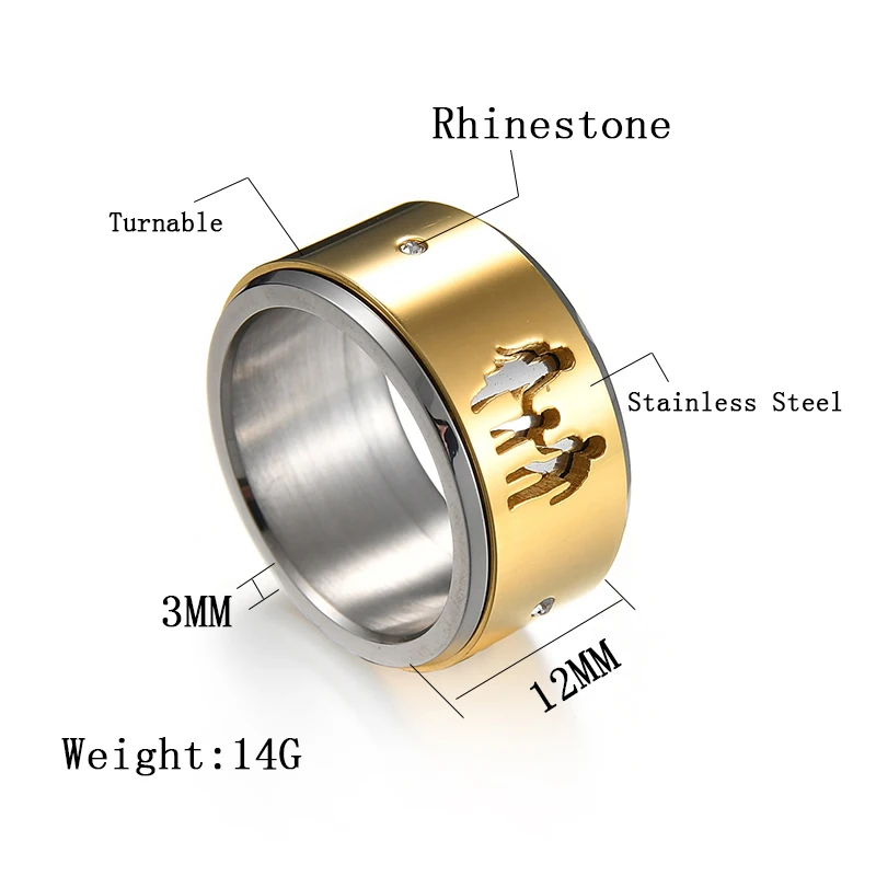 12 мм Размер 7-10 милые вращающиеся кольца из нержавеющей стали для женщин/мужчин золотого цвета Семейные кольца с мама папа мальчики девочки обручальное кольцо