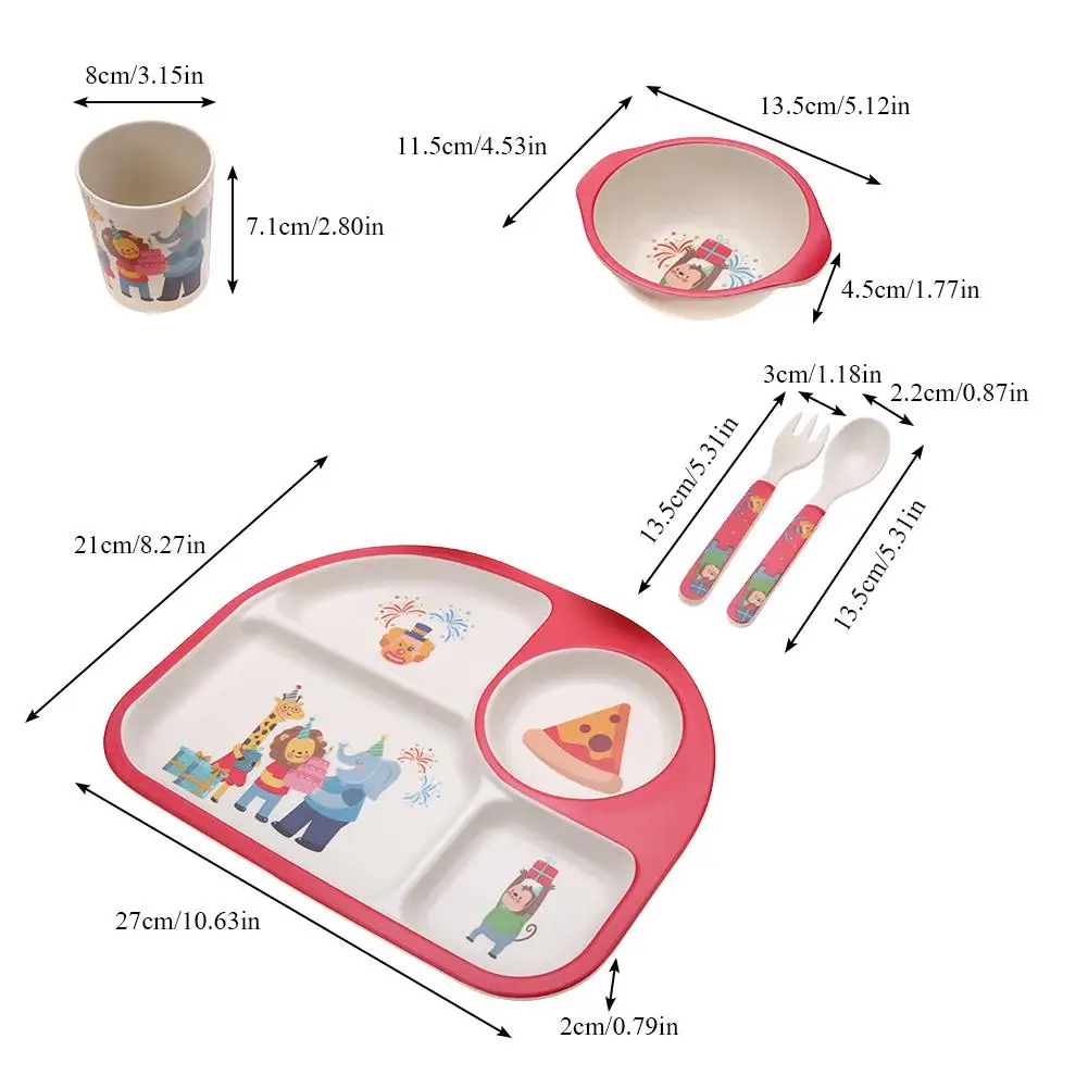 ESTINK, 5 шт./лот, экологичный Детский комплект посуды, чаша с чашкой и ложкой, тарелка из бамбукового волокна, тарелка для кормления детей, посуда