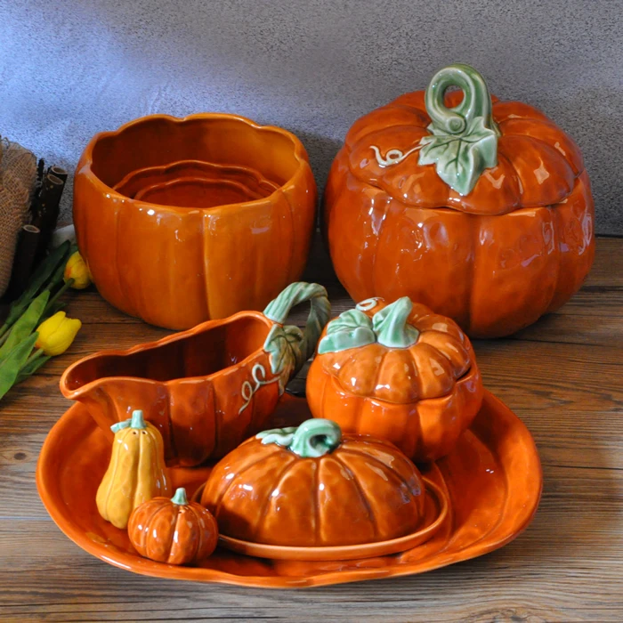 Pumpkin Storage Bowl Plates Mug Ceramic Storage Box Butter Plate With