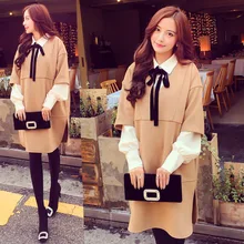 good quality winter fashionable elegant loose split V collar woolen dress + + + butterfly collar elegant chiffon shirt