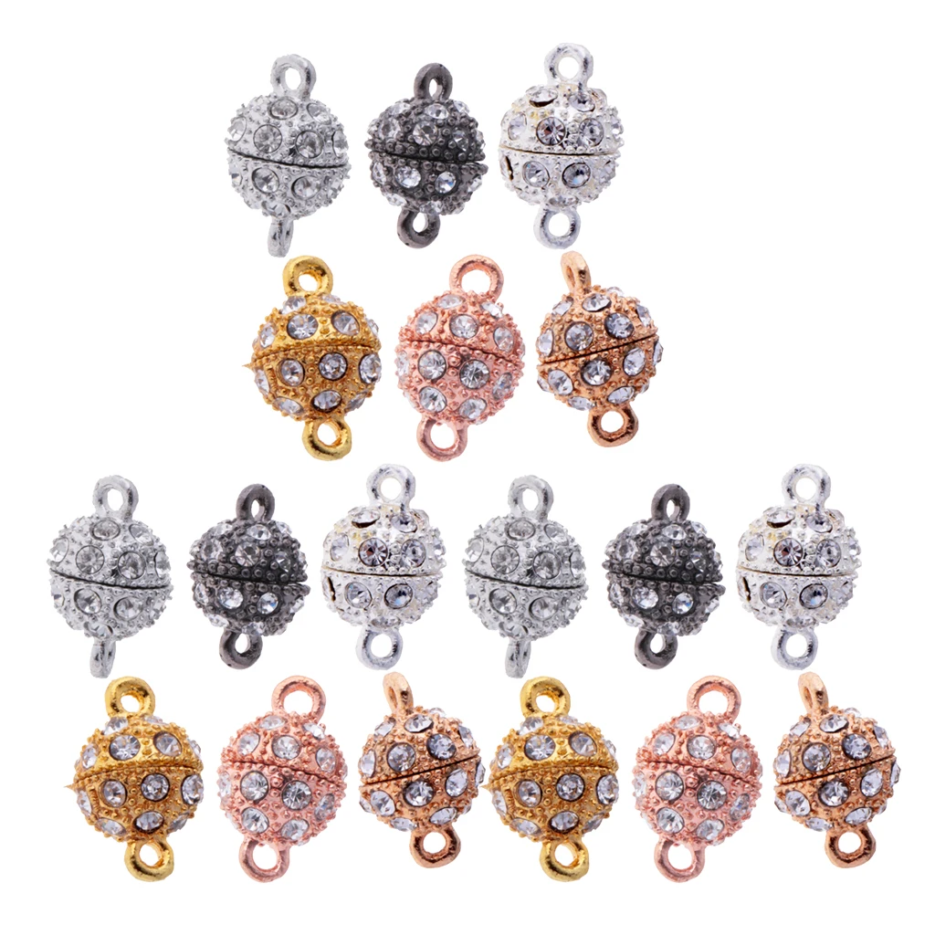 18 Pieces Rhinestone Round Ball Magnetic Clasp Fit Necklace Bracelet DIY Findings Mixed Color Shop Supply