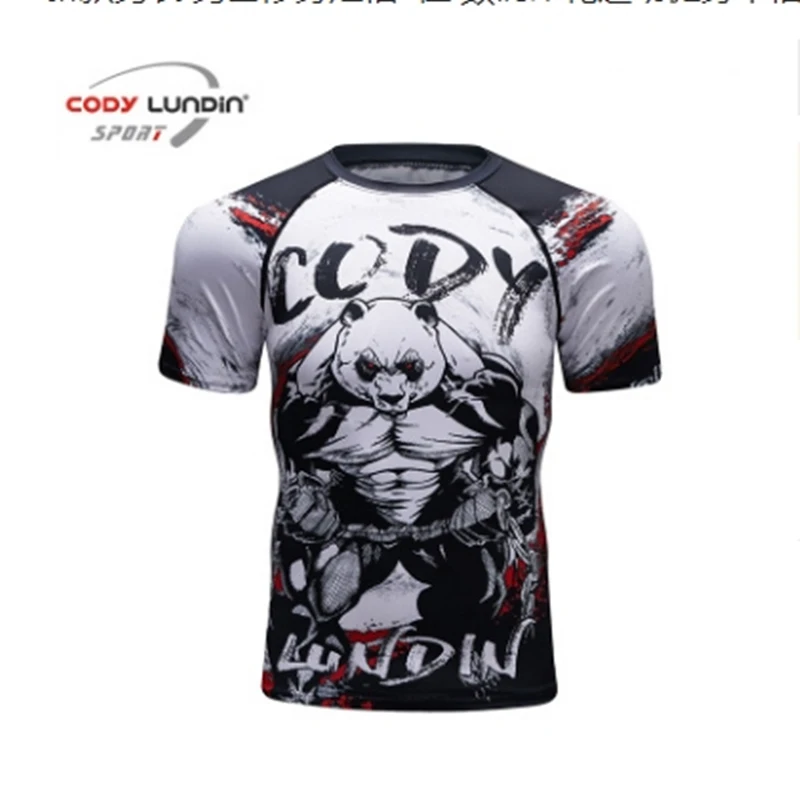 CODY Мужская компрессионная футболка MMA Rashguard, летняя футболка с коротким рукавом для фитнеса, Мужская футболка с 3D принтом медведя, танца железной цепи - Цвет: BY-xn-4