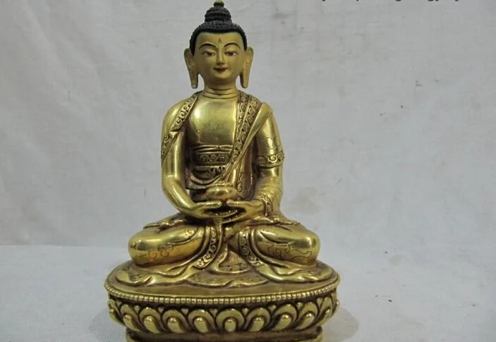 

150624 S2182 5" Tibet temple 100% Pure Bronze 24K Gold Gild Hold Bowl Sakyamuni Buddha Statue