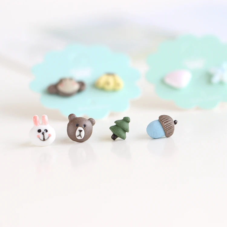 

Japanese Style Cartoon Animal Stud Earrings 100% Handmade Asymmetric Ceramic Earrings Fashion Totoro Cute Jewelry for Women Girl
