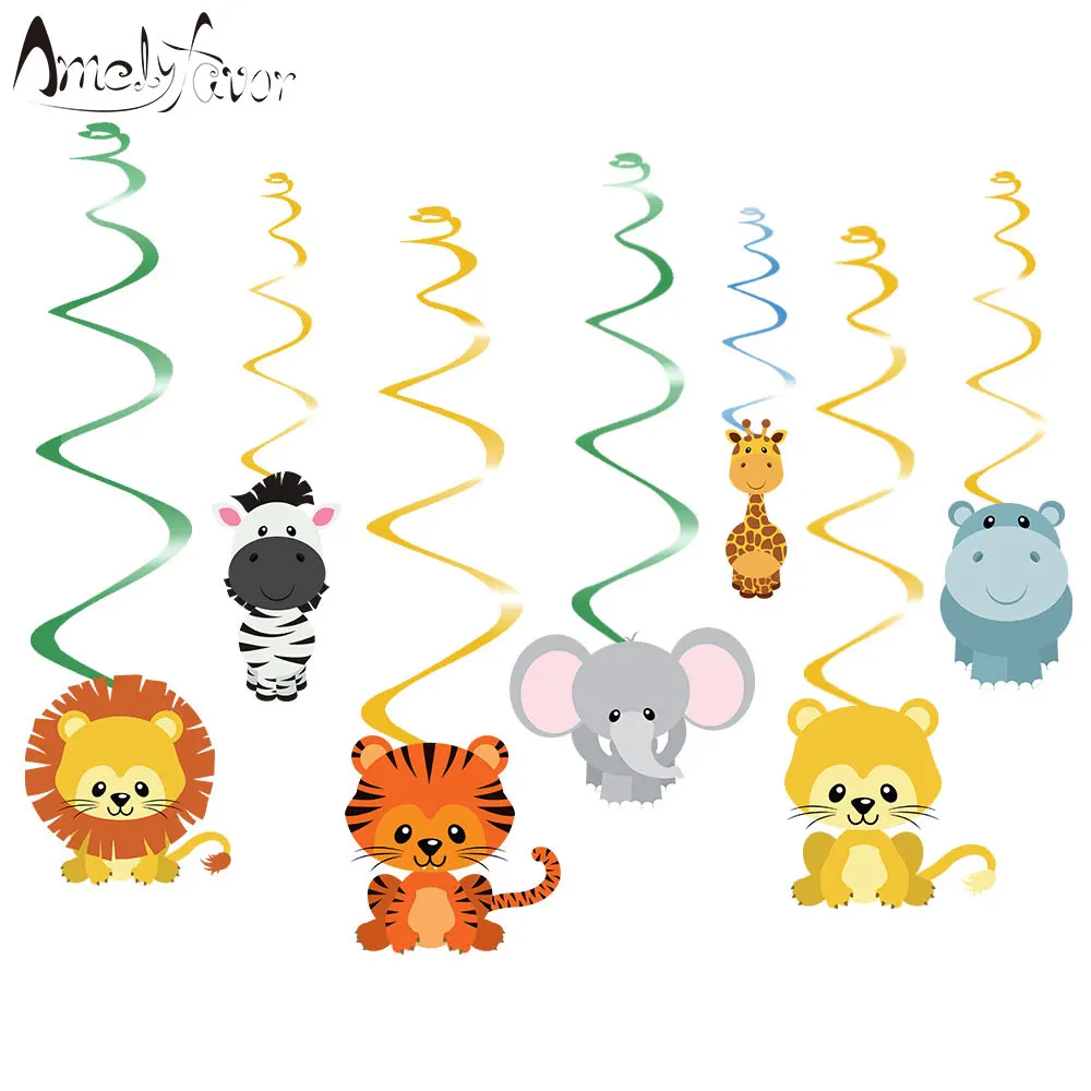 Safari Animal Jungle Ceiling Hanging Swirl Decorations Boy Baby Shower Cutout Festive Party Supplies DIY Decorations Event Party