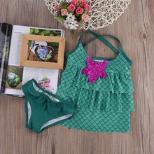 Двухкомпонентные Многослойные купальники с завязкой на шее бикини для девочек, костюм, купальник, купальный костюм, купальный костюм