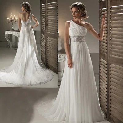 

New 2019 Cheaper Elegant Long A Line Summer Beach Wedding Dress With Chiffon Beading Backless One Shoulder Free Shipping Vestido