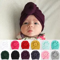 Новые однотонные шапки с пончиками для маленьких девочек BeBek Turban Hood Solid завязанная шапка унисекс хлопковые мягкие милые шапки Аксессуары