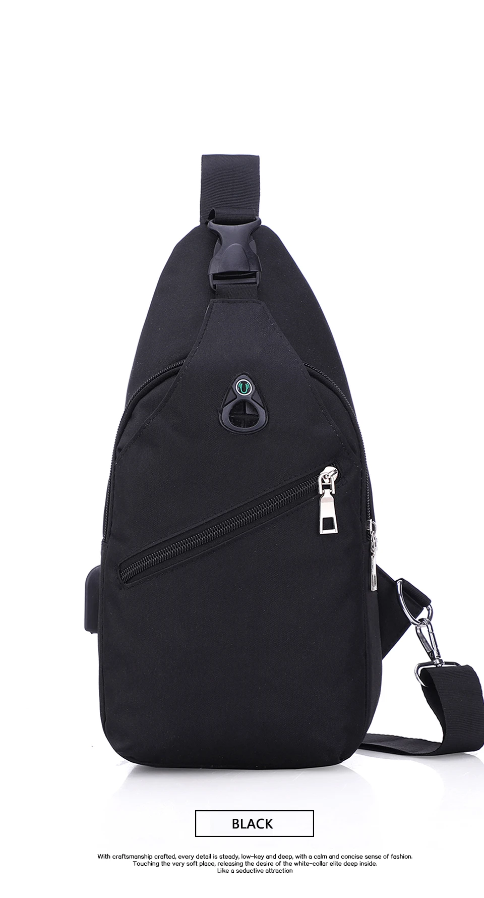 Male Sling Chest Pack Crossbody Bags for Men Messenger Bag Canvas USB Charging Men's Handbag Travel Single Shoulder Bags