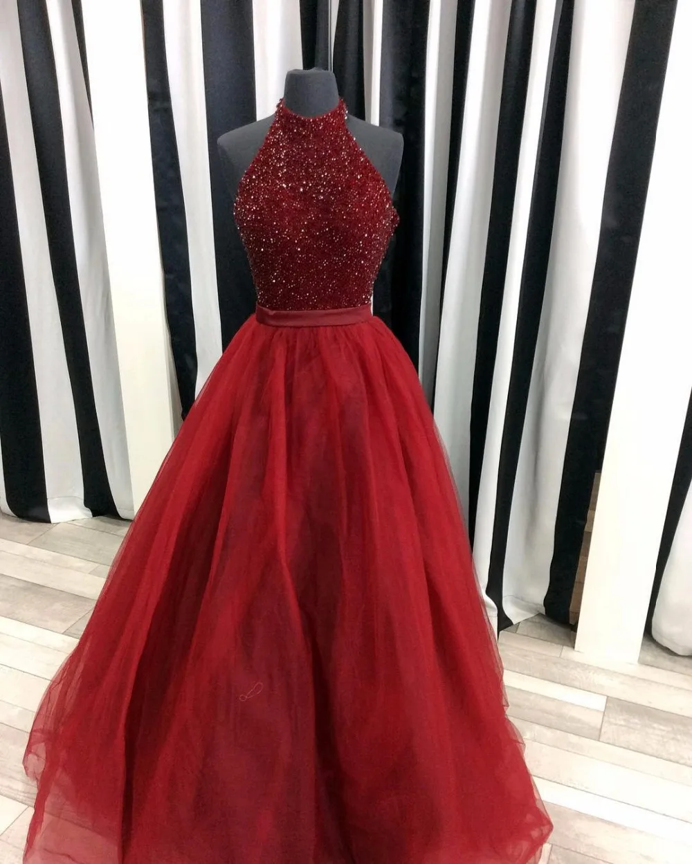 Aliexpress.com : Buy Popular Burgundy Prom Dresses with Halter Neckline ...