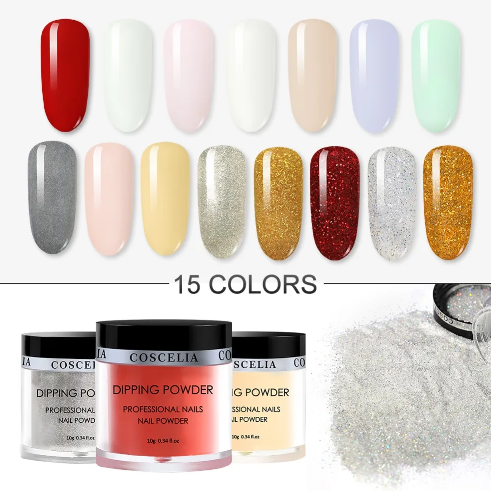

COSCELIA 15 Colors Dipping Powder Nails 10g Nail Dip Powder Glitter Mirror Powder For Nail Pigment Powder Decoration For Nail
