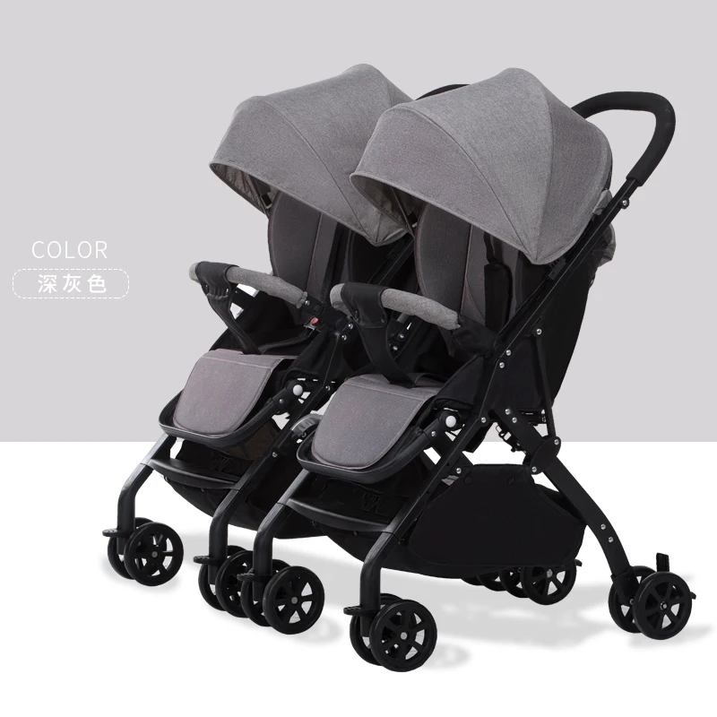 Двойная детская коляска, съемный светильник, может лежать, складной амортизатор, детская двойная коляска с подстаканником, тележка с зонтиком